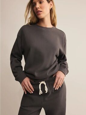 Z Supply Washed Black Boyfriend Crewneck Sweatshirt